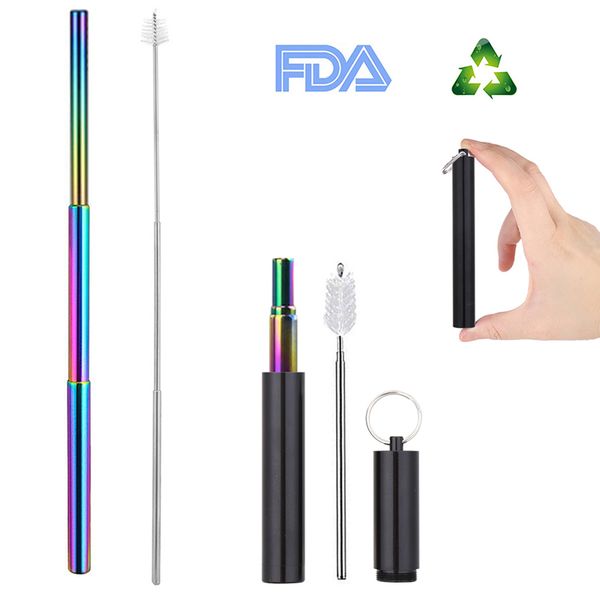 

adjustable reusable stainless steel straws, three-section straight straw set with cleaning brush for water coffee
