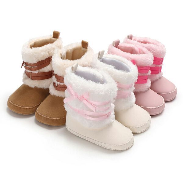 

0-18m baby girl boy snow boots winter booties infant toddler newborn fur warm crib shoes, Black;grey