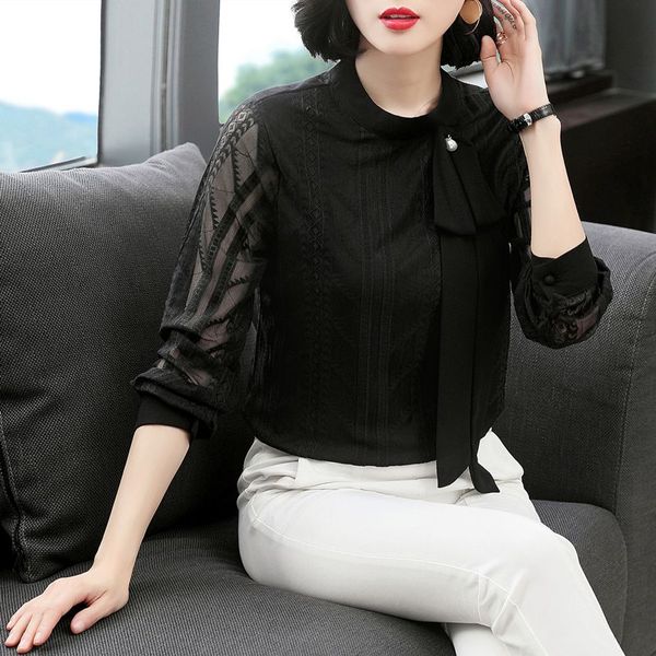 

new autumn fashion women shirts full sleeve chiffon lacep western style blouse shirt black blue gray apricot 5930, White