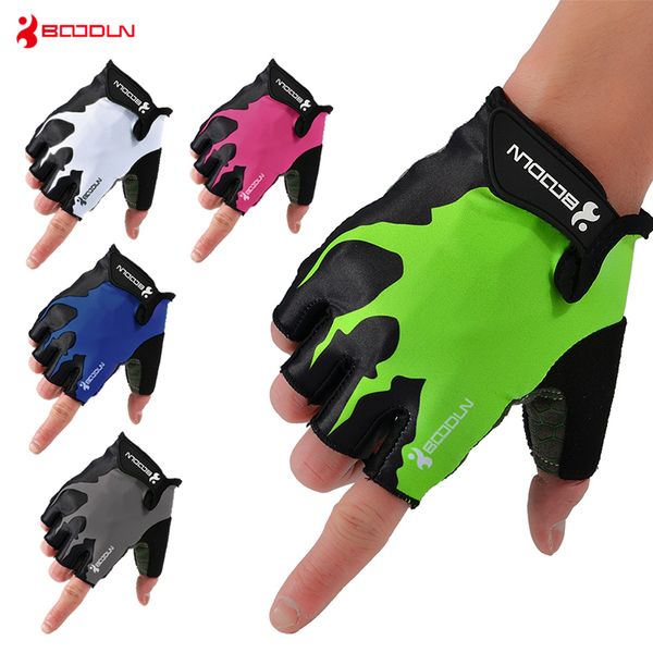 

boodun men women cycling gloves shockproof half finger outdoor mtb road bike bicycle gloves sports mitten children breathable, Black