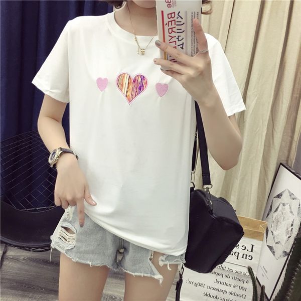 

2020 loose embroidery love student short-sleeved t-shirt women's clothes 2020 loose embroidery love student short-sleeved t-shirt women, White