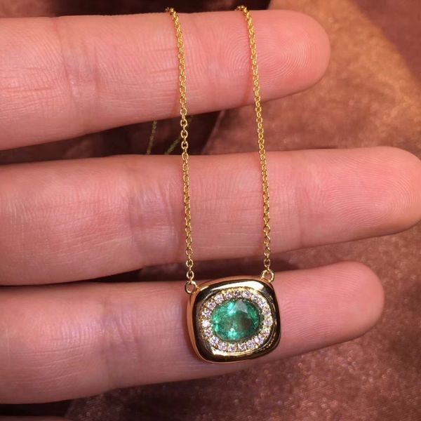 

aigs fine jewelry certificate real 18k yellow gold au750 natural green emerald 1.42ct gemstones pendants for women fine necklace, Silver