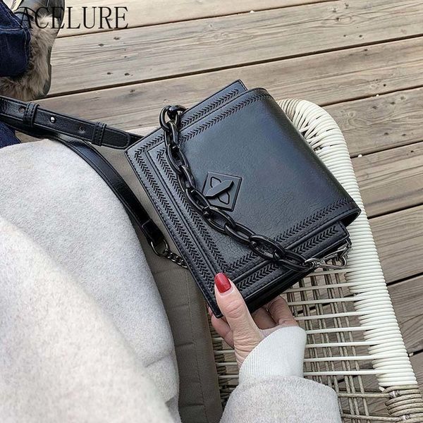 

acelure metal chain solid pu leather small crossbody bagsfor women fashion mini shoulder messenger bag lady handbag