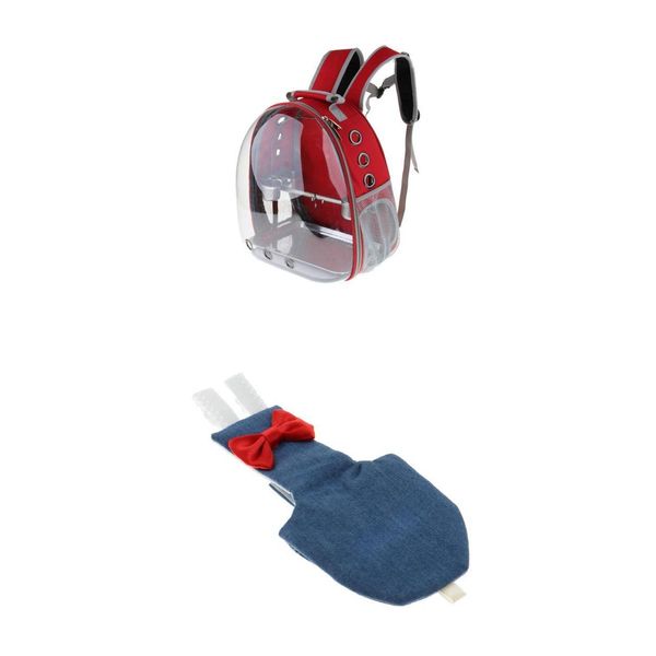 

portable outdoor travel bird carrier backpack red & flight suit -denim m