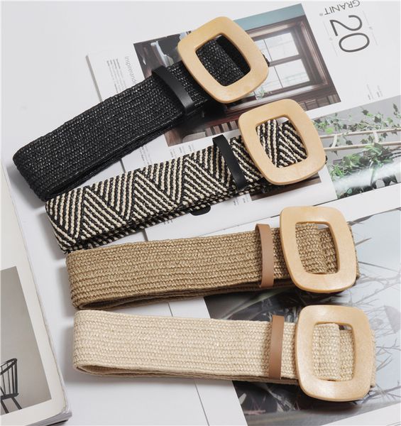 

wax rope braiding women belt square buckle skirt belt woman's vintage knitted waist woven female elastic braided bz42, Black;brown