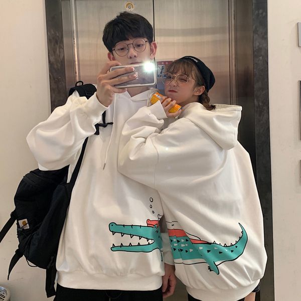 

autumn new hoodies men fashion cartoon printed cotton casual hooded pullover man streetwear hip hop loose couple sweatshirt, Black