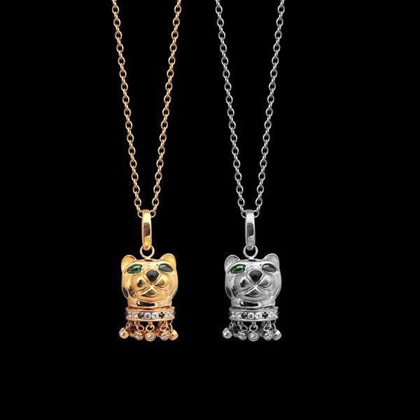 

2020 designer asian gold jewelry stereo leopard head tassel diamond necklace ladies green diamond necklace, Silver