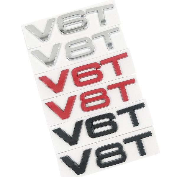 

car stickers 3d metal v6t v8t v6 v8 t fender side body emblem tail trunk fender badge sticker for audi a4 a3 a5 a6 a1 q3 q5 q7282p