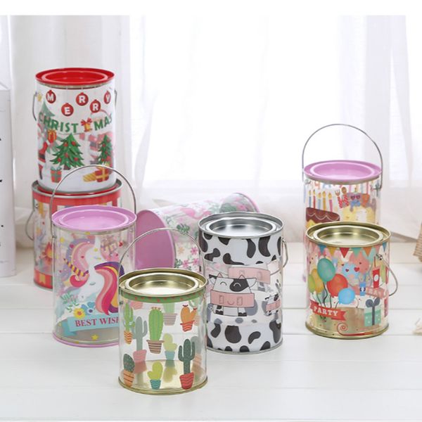 

6pcs net red christmas creative jar child cartoon protable birthday party boxes favors packaging biscuits candy gift boxes