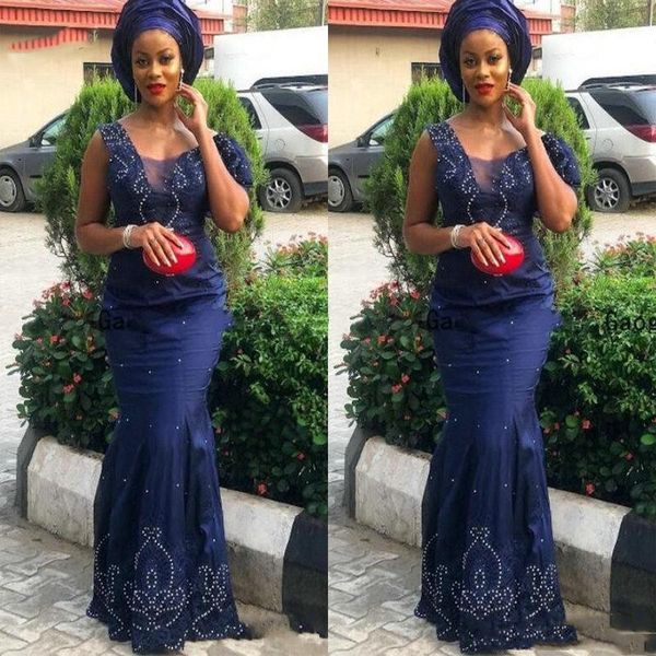 

nigerian african aso ebi elegant mermaid evening dresses floor length beads formal party evening gowns dresses, Black;red