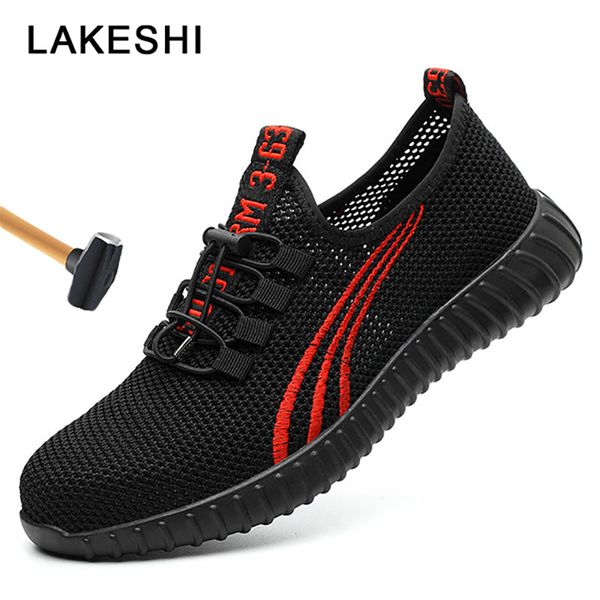 

work boots men's outdoor steel toe cap shoes men work safety boot puncture proof safety shoes anti-smashing plus size, Black