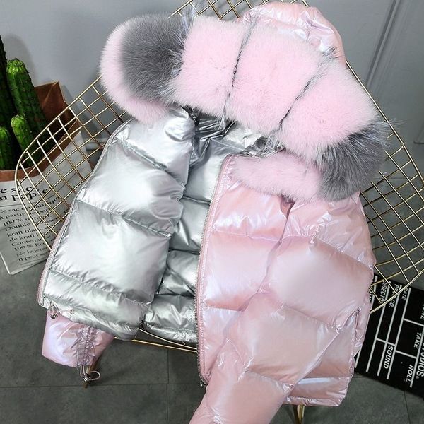 

bright face down jacket women female short fur big hair collar ladies down coat fur coats, Black