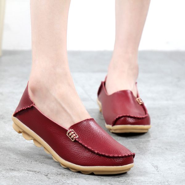 

women casual shoes fashion women flats solid colors loafers leather shoes flats slip on ladies 2019 hot, Black
