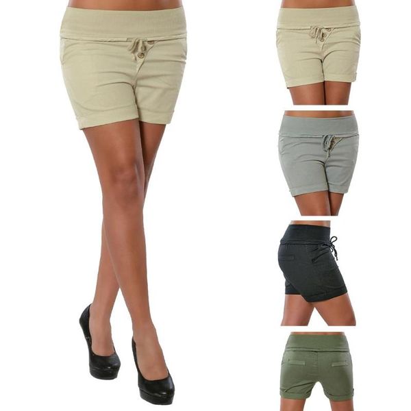 

summer women casual solid color skinny trousers drawstring waist sliming and fit shorts, White;black