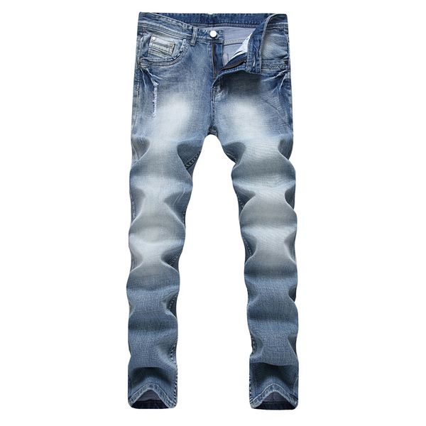 

hole men's jeans tide washed solid light blue print hip hop fold slim st retch tide jeans mens