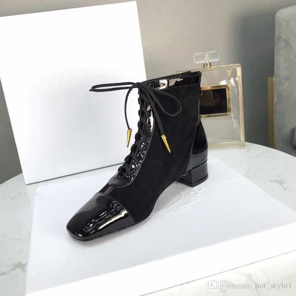 

autumn winter woman square toe fashion lace up short boots femal brand design tassel decoration casual boots woman elegant elastic boots, Black