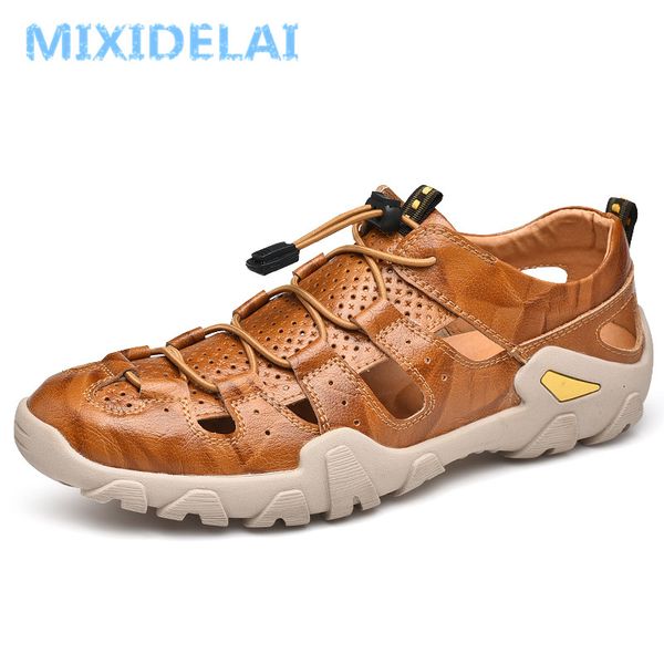 

new summer men genuine leather sandals business casual shoes men outdoor beach sandals roman summer men's water shoes size 38-47, Black