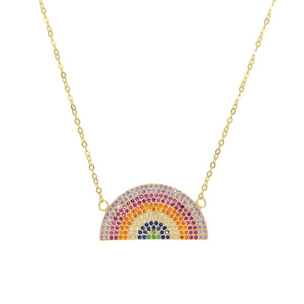 

2019 925 sterling silver rainbow shape pendant necklace with colorful zircon for women charm delicate jewelry gifts
