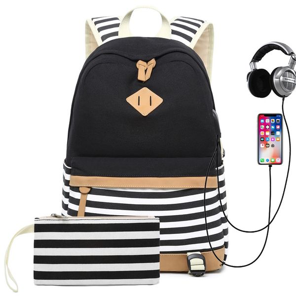 

canvas backpack women school bags for boy girls large capacity usb charge computer/lapbackpack travel rucksack for teenagers