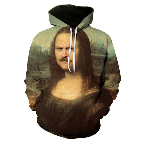 

funny 3d printed hoodies character jimmy dj hipper imitate mona lisa p graphic hooded sweatshirt men pullover, Black