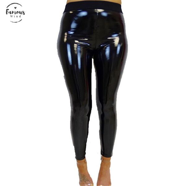 

polyester spring womens new brushed high waist shinny leather pants black leggings female pu pencil pants elastic trousers female clothes, Black;white