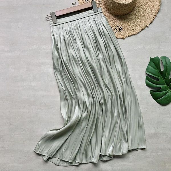 

skirts spring/summer 2021 bright surface smooth pearly luster satin pleated skirt a word of tall waist drape, Black