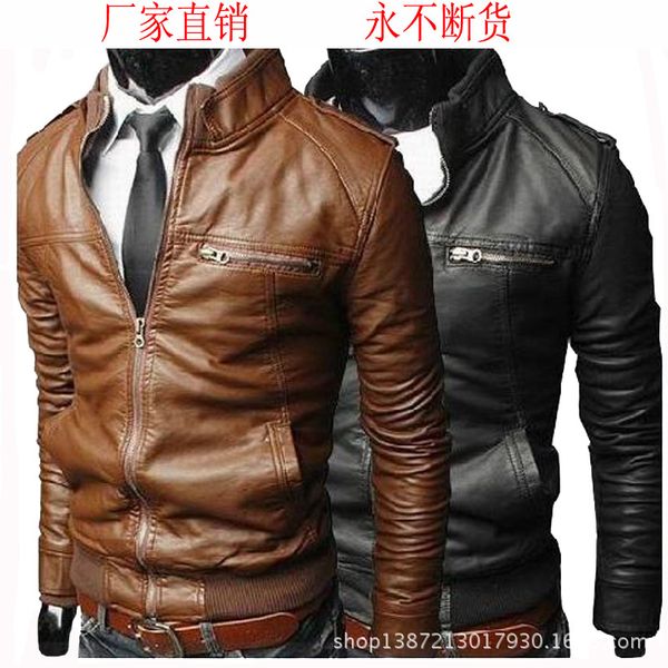 

men's wear мужчины локомотив кожа пальто 2019 осень и зима новый стиль кожаное пальто корейского стиля slim fit мужские куртки, Black