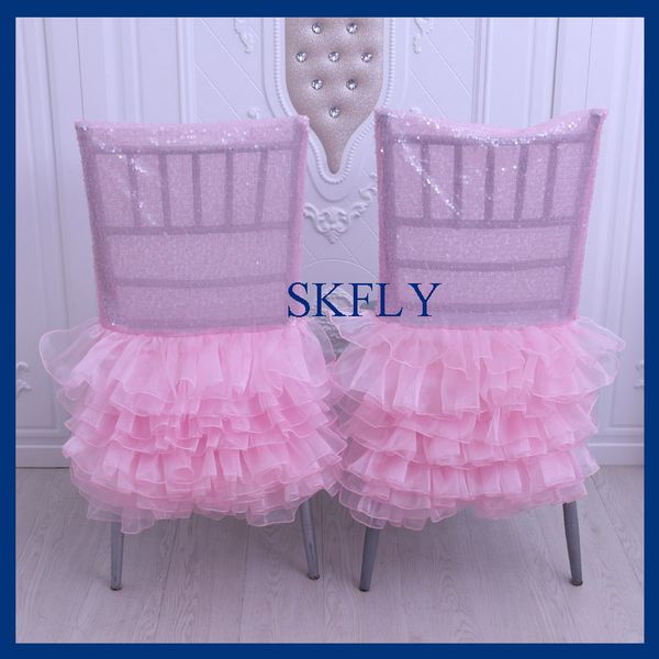 

ch078a nice new wedding decoration party standard chiavari ruffled baby pink tulle and sequin tutu chair cover
