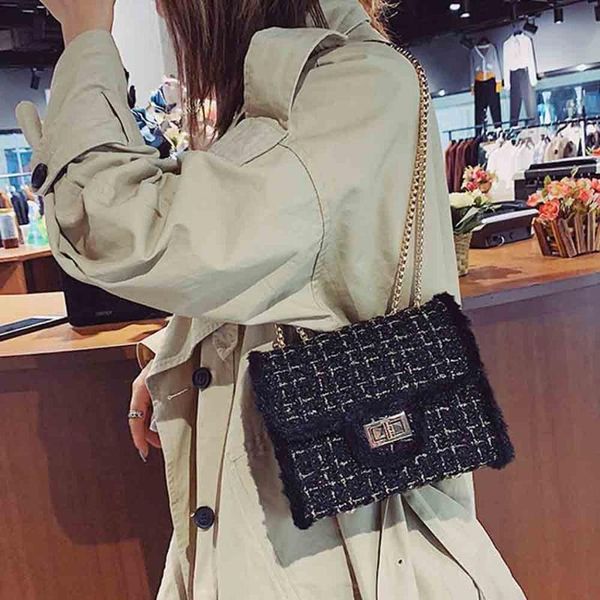 

women chain square bag casual velvet shoulder lock diagonal cross bag women elegant black vintage crossbody bags mochila #ng