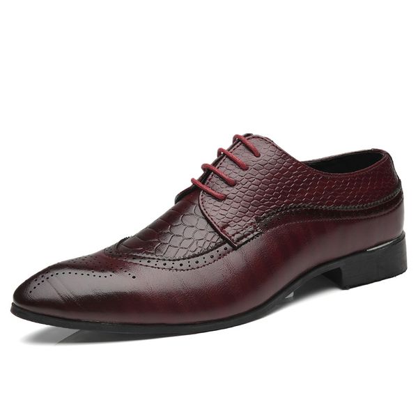 

brogue dress shoes with lace up business leather shoes office men dress shoes plus size 2018 leather casua, Black