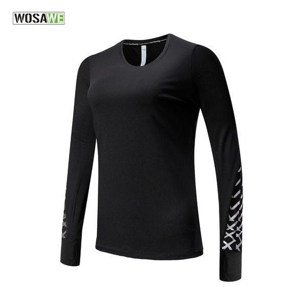 

wosawe womens long sleeve sports running t-shirts fitness gym yoga shirts quick dry sportswear, Black;blue
