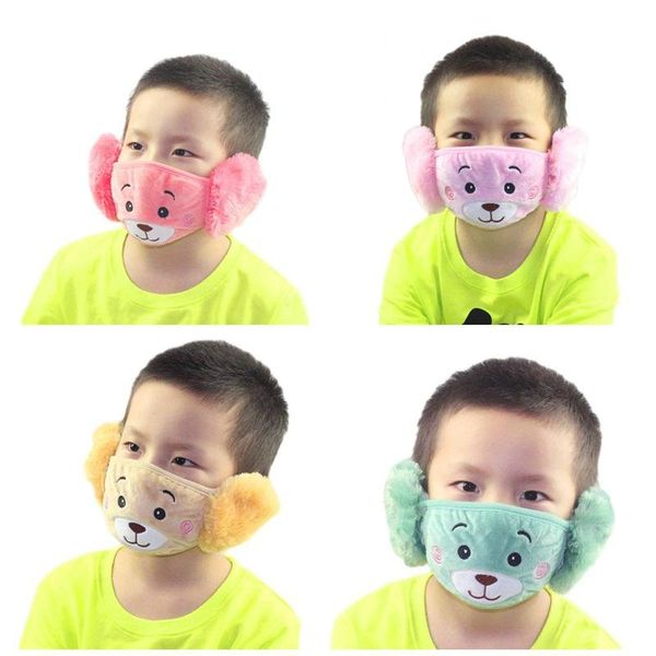 

child cartoon bear face mask with plush ear protective thick and warm kids mouth masks winter mouth-muffle for party favors 2 9jzj e1, Black