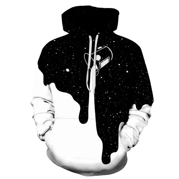 

fashion men/women 3d sweatshirts print spilled milk space galaxy hooded hoodies thin pullovers plus size 6xl, Black