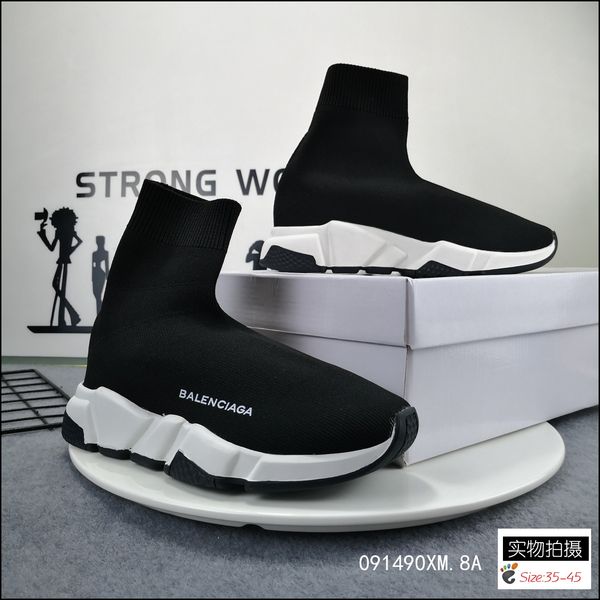 

2019 speed sock speed trainer casual shoes for men and women hoes speed stretch-knit mid sneakers size eur 36-45, Black