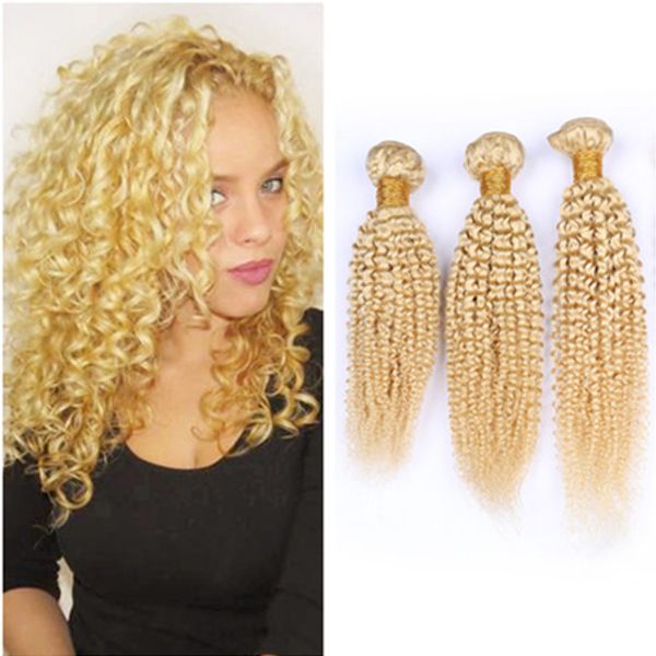 Bleach Blonde Malaysian Human Hair Weaves Kinky Curly Virgin Hair