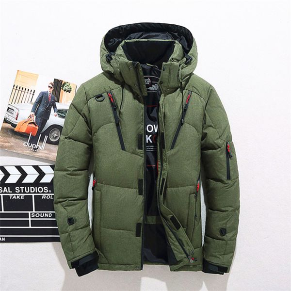 

new upgraded winter men ski jacket multiple pockets thicken 80% white duck down hooded jackets down snow overcoat keep warm coat, Blue;black