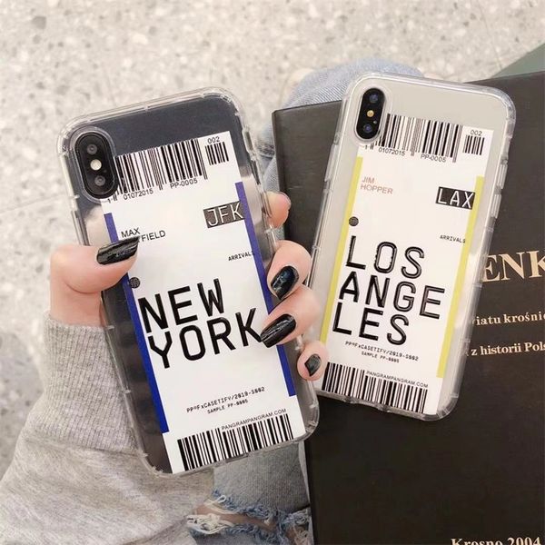 

air ticket bar code clear case for iphone 11 pro xs max xr x 6s 7 8 plus simple letter new york transparent shockproof cover