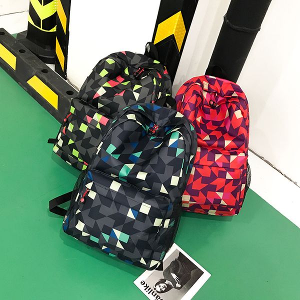 

wholesale new backpacks korean version of fashionable geometric pattern nylon school bag panelled backpack with large capacity