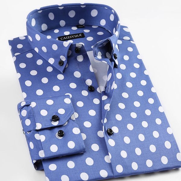 

caiziyijia spring 2017 men's big polka dot pattern dress shirt comfort soft slim-fit long sleeve casual button-down shirts, White;black