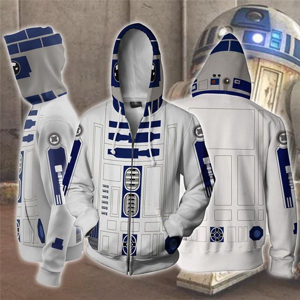 

r2-d2 robot cosplay costume men's sweatshirt hooded uniform streetwear women mens hoodies zipper hoddies men's clothing, Black