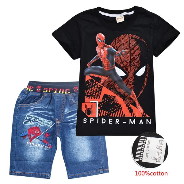 

avengers spider-man printed children clothing sets summer 3-10t 100% cotton t-shirt+shorts 2 pcs/sets kids baby boy clothes sets ss222, White