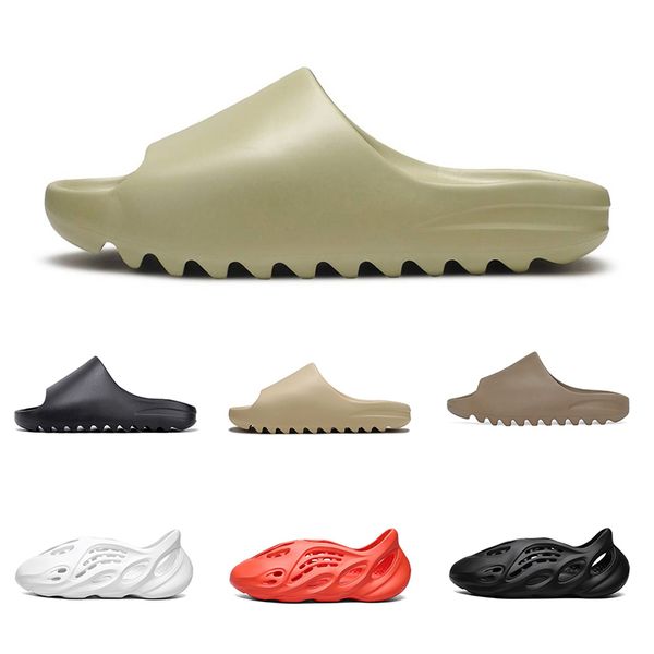 

2020 fashion kanye slippers soft leather indoor sandals beach booties men women slide bone desert resin triple black sneakers