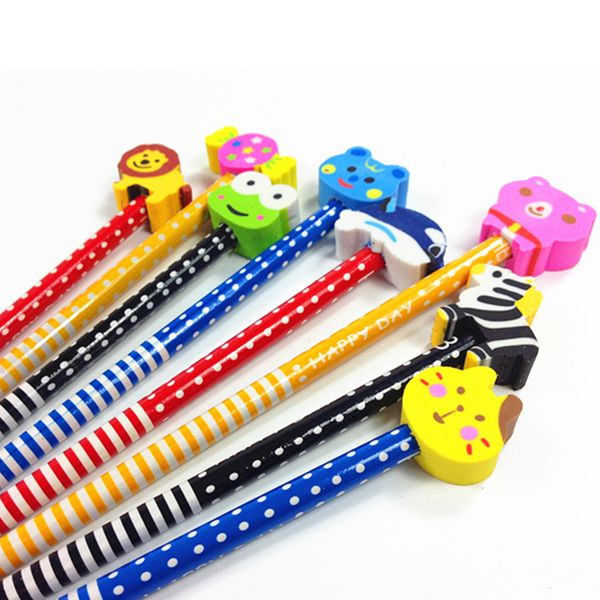 

40pcs/lot cartoon striped colored pencil ten wooden pencils drawing writing office school stationery with eraser