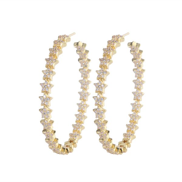 

gold filled cubic zircon paved star large hoop earrings, Golden;silver