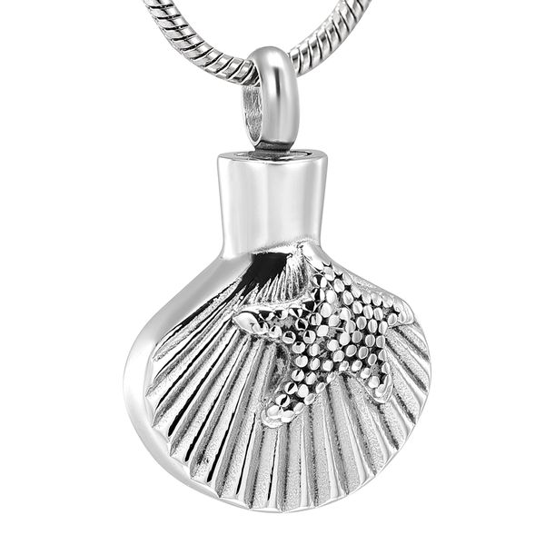 

lkj8591 starfish in sea shell memorial keepsake pendant urn stainless steel cremation jewelry for human ashes, Silver