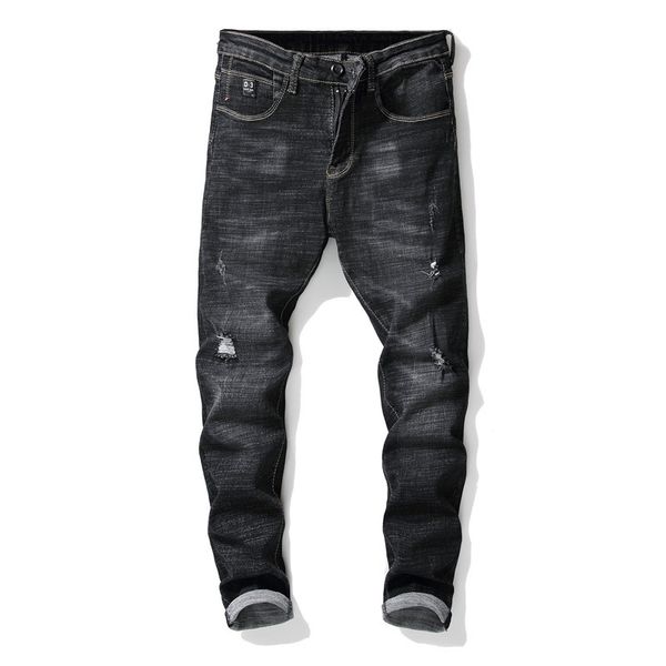 

new 2019 european style men ripped hole moustache effect stretch denim pants runway slim biker jeans fashion hiphop skinny jeans, Blue