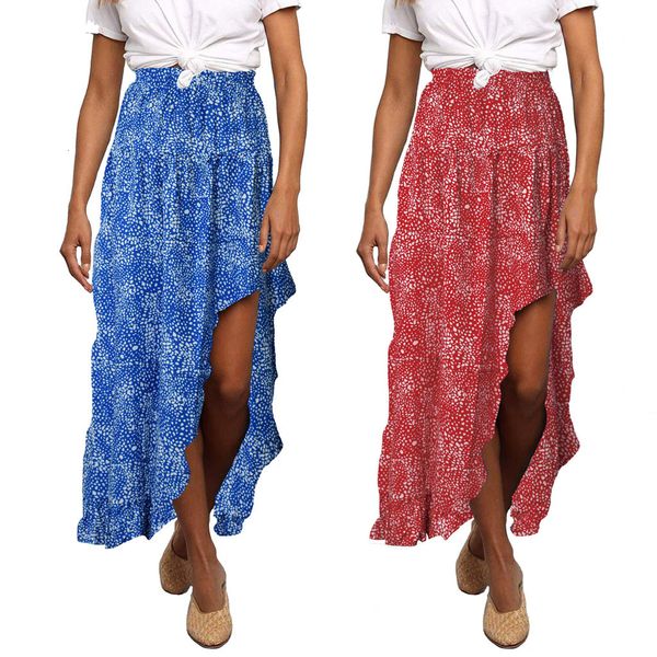 

women's skirt high waisted irregular split bohemia wrap skirt floral print summer fashion female party casual beach skirt m140#, Black