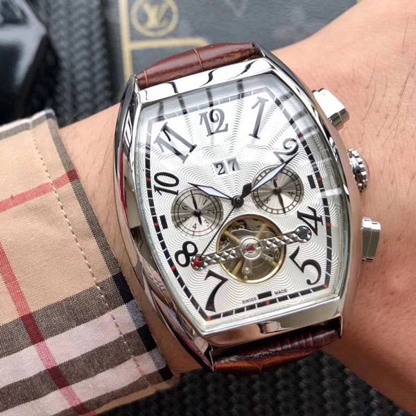 

classic business men's watches tourbillon mens watch brand watch men automatic mechanical wristwatch skeleton sport male watch luxury, Slivery;brown