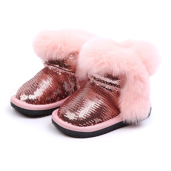 

warm winter first walkers 2018 new fashion bling baby snow boots cute fur toddler girl shoes black pink gray 1 years