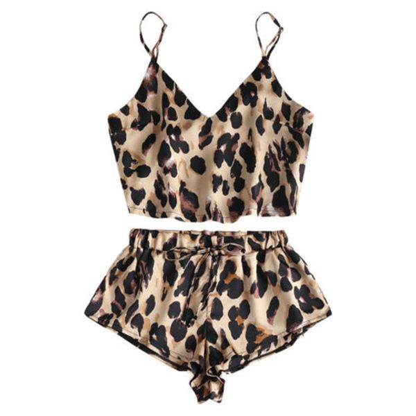 

women animal leopard print satin cami high cut shorts pajama set new, Blue;gray